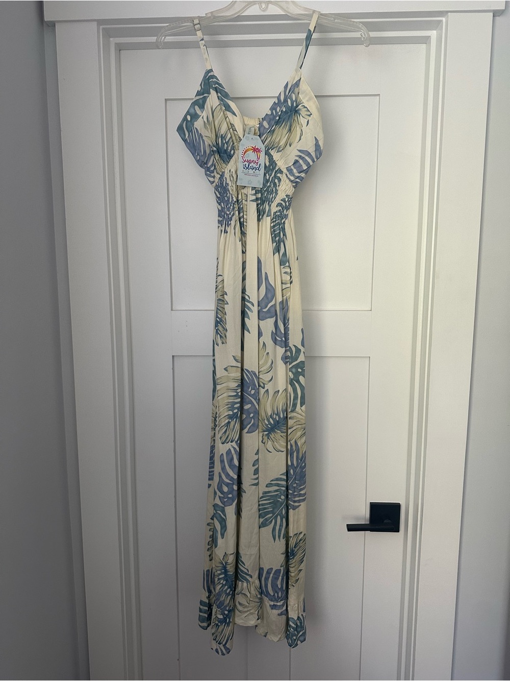 Tropical Leaf Print Maxi Dress - Blue & Cream - NWT